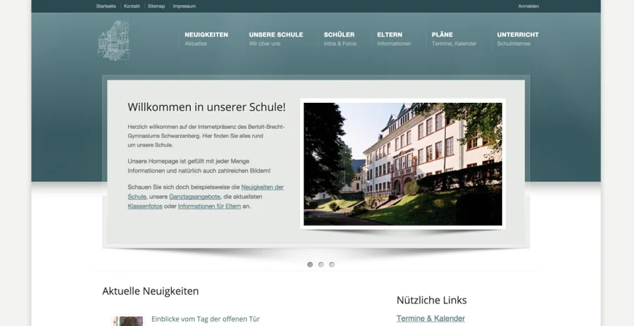 Einblick in die gestaltete Website des Bertolt-Brecht-Gymnasiums
